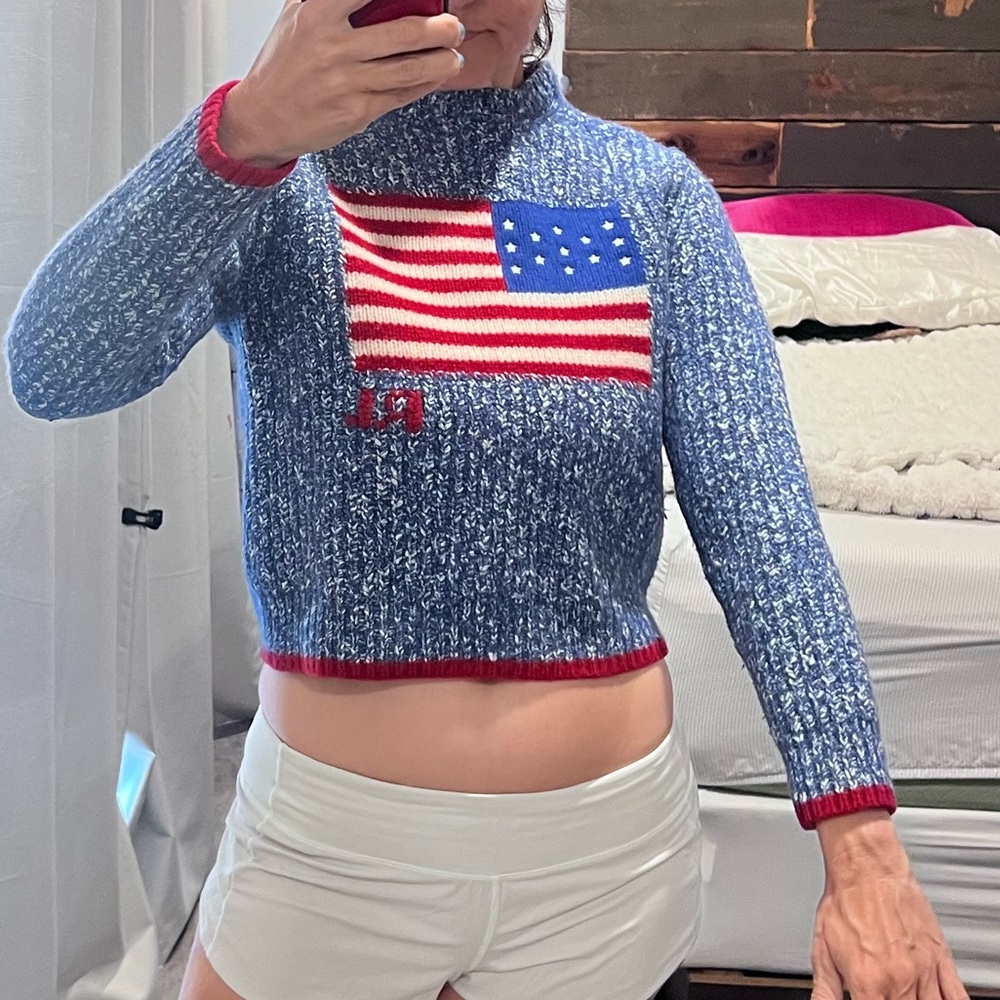 Polo Ralph Lauren USA Flag Patriotic Wool Knit Womens Sweater Med Vintage - Picture 13 of 16